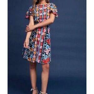 Anthropologie Eva Franco Farrah Colorful Embroidered Mini Dress
